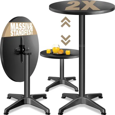 Image de Ensemble de tables de bar pliantes réglables, noir, 60 cm, lot de 2