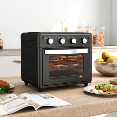 Productafbeelding van Minioven van 30 liter met heteluchtfunctie, heteluchtfriteuse, tafeloven, 7 programma's, staal, zwart | 43 x 39 x 39 cm | 90–230 °C | Timer tot 60 minuten