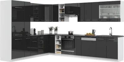 Produktbild von Vicco Eckküche Fame-Line, 257 x 60 cm , AP Marmor, Anthrazit Hochglanz/Weiß