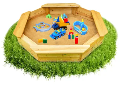 Produktbild von Coemo 6-eckiger Sandkasten Sally Holz inkl. Bodenplane 135x135x20 cm