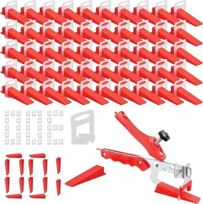 Produktbild von Famanu Nivelliersystem für Fliesen - 401 Clips und 1 Zange - 300 Abstandshalter und 100 wiederverwendbare Keile (2 mm)