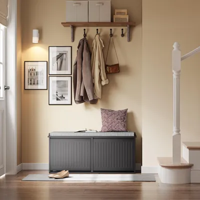 Produktbild von SoBuy Sitzbank mit stauraum Schuhbank mit Sitzfläche, Schuhregal mit Stauraum, Klappe, Sitzkissen, für Flur, Wohnzimmer Schwarz, FSR98-XL-SCH