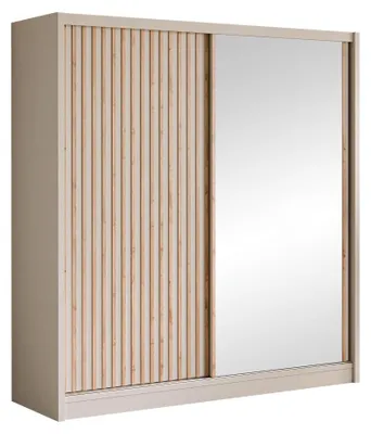 Produktbild von MIRJAN24 Schiebetürenschrank London Lux 203 mit zwei Schiebetüren, zwei Kleiderstangen, Frontspiegel (Farbe: Cashmere / Cashmere + Wotan Eiche)