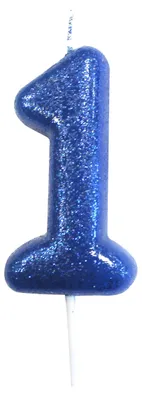 Produktbild von Blaue Glitzerkerze Zahl 1 für Geburtstagskuchen 7 cm - Einheitsgröße