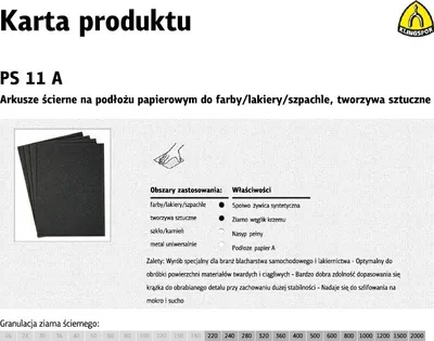 Zdjęcie produktu dla Papier ścierny wodny KLINGSPOR PS11A P360 arkusz