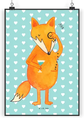 Produktbild von Mr. & Mrs. Panda Bild Fuchs Lord DIN A3 - Türkis Pastell - Geschenk, Neugierig, Wanddekoration, Motivation Spruch, drucke, Füchse, Cocktail, wanddeko, Schick, Plakat