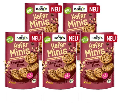 Produktbild von Dr. Kargs  Hafer Minis Chocolate Chips süßer Snack 85g 5er Pack