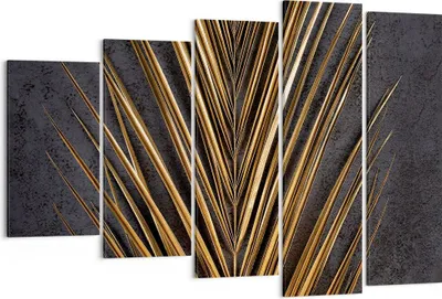 Produktbild von Bild auf Leinwand - Leinwandbild - 5 Teile - Blatt golden schwarz - 150x100cm - Wand Bild - Wanddeko - Wandbilder - Leinwanddruck - Bilder - Wanddekoration - Leinwand bilder - EG150x100-5091