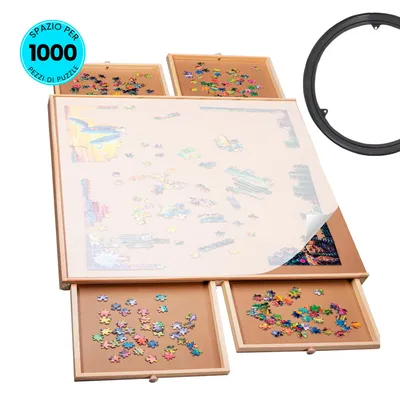 Immagine prodotto di Tavola per puzzle PiecePro con 4 cassetti e coperchio protettivo, disco rotante - per 1000 pezzi - tavola per puzzle con contenitore - 76 x 57 cm