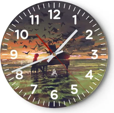 Produktbild von Wanduhr - Rund - Glasuhr - Klaviermusik - 30x30cm - Schleichendes Uhrwerk - Lautlos - zum Aufhängen bereit - Dekoration Modern - Wanddekoration aus Glas - C4AR30x30-3911