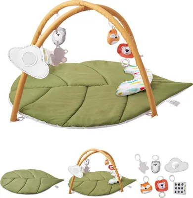 Image de Tapis de jeu VEVOR, tapis d'éveil avec 6 jouets sensoriels, tapis en forme de feuille pour les nouveau-nés âgés de 0 à 18 mois, cadeau pour développer la motricité et le développement cognitif précoce