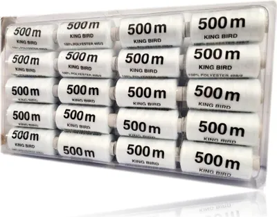 Obrázok produktu pre 20-dielna súprava šijacích nití [jednofarebná] | Šijacia súprava univerzálna | Polyesterové nite do šijacích strojov | 500 m na cievke | Súprava všetkých šijacích nití | Box na šitie [farba - biela] | Súprava šijacích nití - 10000 m