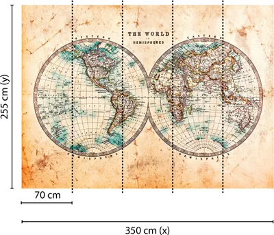 Produktbild von Tadessi Fototapete | Weltkarte | 3.50 m x 2.55 m | Braun | Beige | Wandbild | Digitaldruck