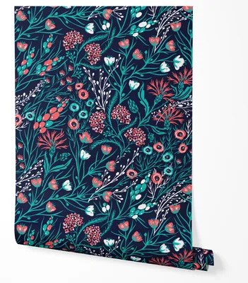 Produktbild von Vliestapete Blumen Bunt Tapete Floral Muster Modern Wohnzimmer Schlafzimmer Küche Flur Wanddeko Natur Design Dunkler Hintergrund Vintage Boho Stil UV-beständige Tapete 5m x 0.5m