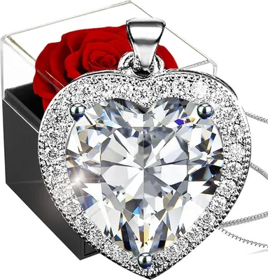 Obrázok produktu pre Večná červená ruža s bielym náhrdelníkom z 925 striebra Clear Crystal Heart Necklace Infinity Rose Box Mum Valentine's Day Gift