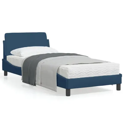 Produktbild von Design Bettgestell mit Kopfteil Blau 90x200 cm Stoff, Klassische Betten 2024 Neu