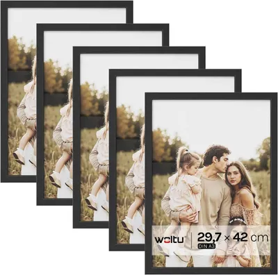 Productafbeelding van Set van 5 fotolijsten met passe-partout, formaat A3 | Zwart | 29,7 x 42 cm