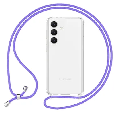 Produktbild von NALIA Klare Schutzhülle mit Kette für Samsung Galaxy S24 Hülle, Transparente Stabile Handyhülle mit Band zum Umhängen Lila