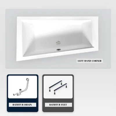 Produktbild von Asymmetrische Badewanne - 160 x 90 cm - Links - ohne Verkleidung - mit Füßen - Ablaufgarnitur Chrom - INTIMA