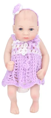Produktbild von 10-Zoll-Reborn-Babypuppen mit beweglichen Gliedmaßen, weiches Silikon, lebensecht, waschbar, gestrickter Rock, Kinderpuppenspielzeug, lila Junge