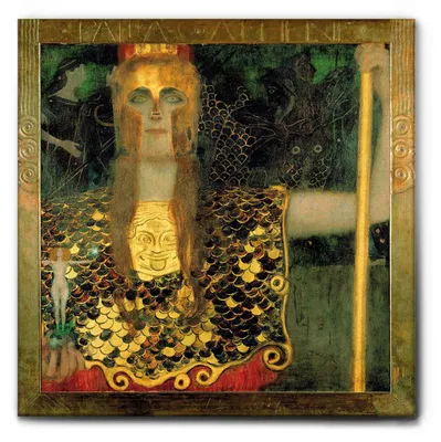 Image de Giallobus - Pallas Athéna - Gustav Klimt - 70L x 70l cm - Tableau - Cadre en toile de qualité supérieure