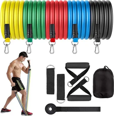 Produktbild von Fitness Set für Ganzkörpertraining mit 5 Widerstandsbändern, einstellbarem Gummixpan und Türanker