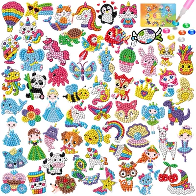 Diamant-Sticker-Set, 60 Motive, Tiere, DIY, für Kinder 4-12