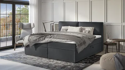 Produktbild von S-STYLE MÖBEL - Vortex - Modernes Boxspringbett 200x200 mit Topper und Bettkästen aus Graphit Luxusmicrofaser, B/T/H: 200 cm / 218 cm / 103 cm