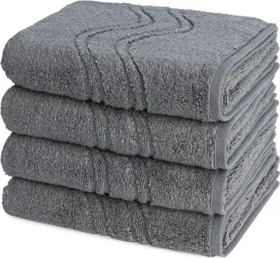 Produktbild von Ross Cashmere feeling 4 X Handtuch im Set Walkfrottee aus Baumwolle 520 g/m², Weich saugstark mit Aufhänger Kordel, Wellenmuster und gewebte Bordüre elegant