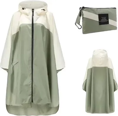 Produktbild von Famanu Poncho - Wasserfester Festival-Regenponcho - Uni - Grün und Beige