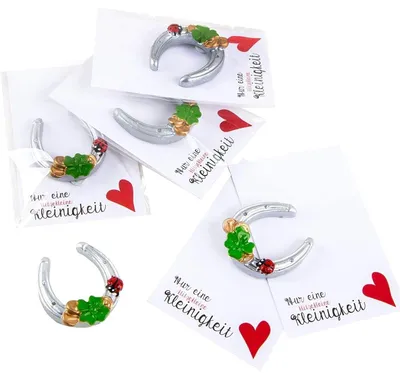 Produktbild von 10 Mini Glücksbringer Geschenke - silbernes Hufeisen + weiße Karte NUR EINE KLEINIGKEIT5 Stück