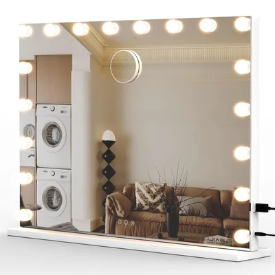 Produktbild von Hollywood Kosmetikspiegel 18 LEDs 80x60cm, mit Bluetooth Lautsprecher, 3 Farben Dimmbar Schminkspiegel, USB, TypC, 10x Vergrößen, mit Touchscreen