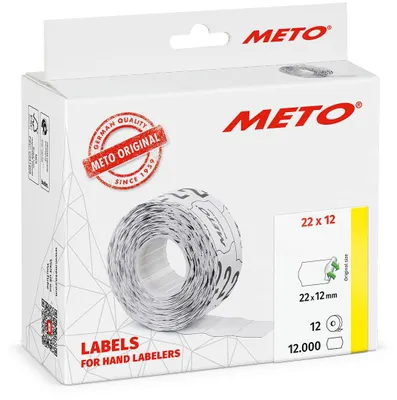 Zdjęcie produktu dla Etykiety samoprzylepne METO, wymiar 22 x 12 mm, białe, z możliwością odklejania, 12 000 sztuk