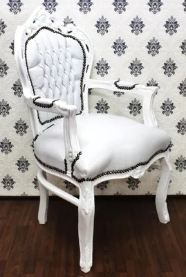 Produktbild von Barock Esszimmer Stuhl mit Armlehnen Weiß / Weiß