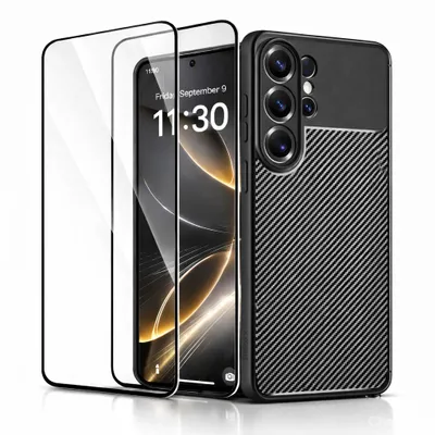 Produktbild von Hülle + 2X Full Schutzglas für Samsung Galaxy S26 Ultra 5G in Carbon Optik Panzerfolie Glas Für Panzerglas Schutzhülle Cover Case Handytasche