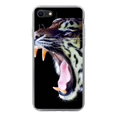 Produktbild von MuchoWow® Handyhülle Schutzhülle Hülle für iPhone 7 Brüllender Tiger auf schwarzem Hintergrund Silikon Softcase Handy Hülle
