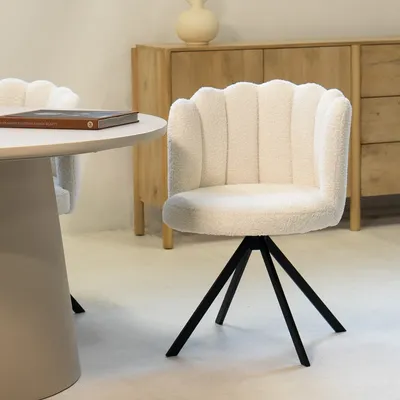 Produktbild von Esszimmerstuhl Weiß - Teddy-Stoff - Drehbar - Esszimmerstuhl Julien - Giga Meubel