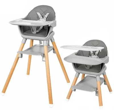 Obrázek produktu pro Dětská jídelní židlička Kinder – 6 v 1 – židlička/stolička – dřevěné nohy – 5-bodový bezpečnostní pás – odnímatelná tácka – polstrované sedadlo – béžová barva