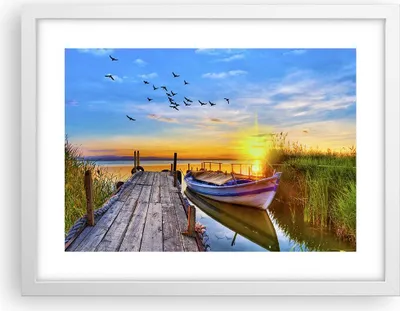 Produktbild von Gerahmtes Poster - Weißer Rahmen - See Boot Wasser - 40x30 cm - Wand Bild - Wanddeko - Wandbilder - Kunstposter - Wandposter - Bilderrahmen - Bilder - Kunstdruck - Wandbild - P2WAA40x30-3983
