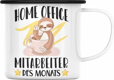 Produktbild von Trendation - Home Office Geschenk Emaille Tasse Emaille Emaille Tasse Homeoffice Zubehör Gadget Geschenke Männer Frauen Lustig Mitarbeiter des Monats (Schwarz)