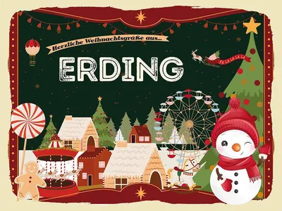 Produktbild von vianmo Holzschild 30x40 cm Weihnachtsgrüße aus Erding Weihnachten
