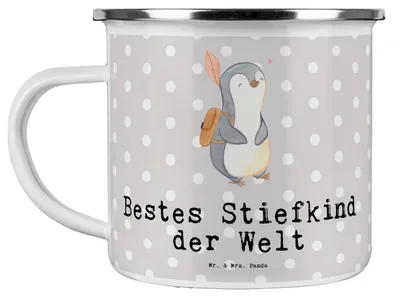 Produktbild von Mr. & Mrs. Panda Teetasse Pinguin Bestes Stiefkind der Welt - Grau Pastell - Geschenk, Pott, reisetasse, Haferl, Teebecher, Kinder, Nachwuchs, becher emaille, Geburtstag