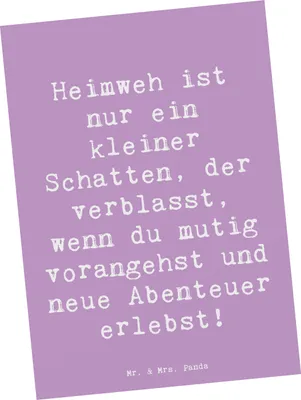 Produktbild von Mr. & Mrs. Panda Postkarte Spruch Heimweh überwinden Abenteuer erleben - Lavendeltraum - Geschenk, Grußkarte, Trost, Ermutigung, Zuversicht, Sehnsucht, bildkarte, Zuhause