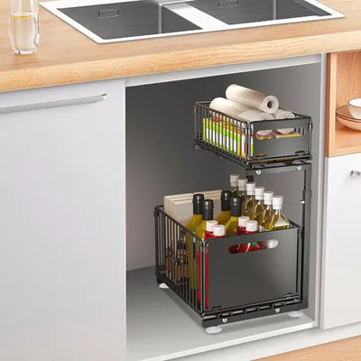 Produktbild von 2 Etagen Unterschrank Küchenschrank Organizer,L Form Höhenverstellbares Spülschrank Organizer, Ausziehbarer Schrank Organizer Küche,für Küche, Bad