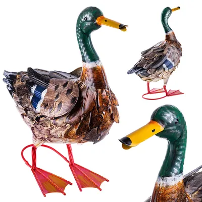 Produktbild von KADAX Ente Figur 41 cm, Gartenfigur aus pulverbeschichtetem Stahl, Dekofigur für Gartenteich, Gartenstatuen, Metall Gartendeko, handbemalte Tierfigur, Gartendekoration