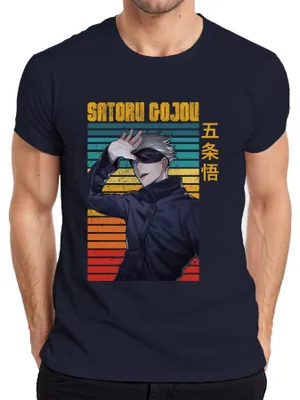 Produktbild von SATORU GOJOU Jujutsu Kaisen Augenbinde Anime Geschenk Retro Herren T-Shirt, Navy, S