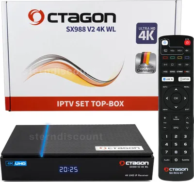Immagine prodotto di Octagon SX988 V2 4K Wi-Fi UHD IPTV Smart TV Receiver, H.265 HEVC, Wi-Fi 5G, 1 GB di RAM, 8 GB di memoria flash