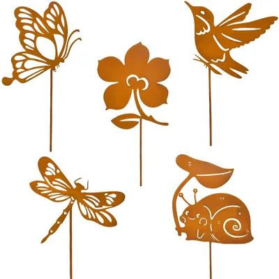 Image de Lot de décoration de jardin, effet rouillé, piquets de jardin en métal en forme de papillon, décoration de jardin pour l'extérieur, décoration effet rouillé, piquets résistants aux intempéries, décoration de printemps, d'été et de Pâques pour terrasses, pots de fleurs, balcons, résistants aux intempéries
