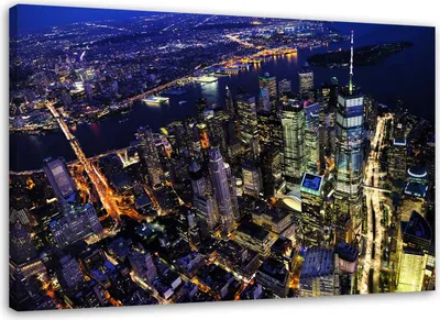 Produktbild von Leinwandbild new yorker stadt bei nacht 100x70 cm Feeby lila wandbild bereit zum aufhängen