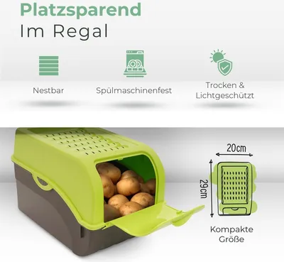 Produktbild von Novaliv 1x Groß 9l Kartoffelhorde grün Kartoffelbehälter Kartoffelbeutel Kartoffeleimer Kartoffeldose